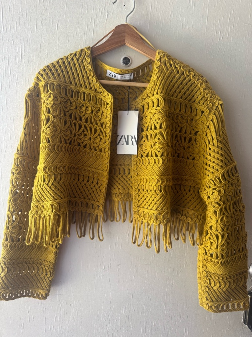 Zara Mustard Yellow Crochet Fringe Jacket
